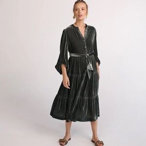 Ulla Johnson Lena Dress in Agave green velvet long sleeve midi size 6